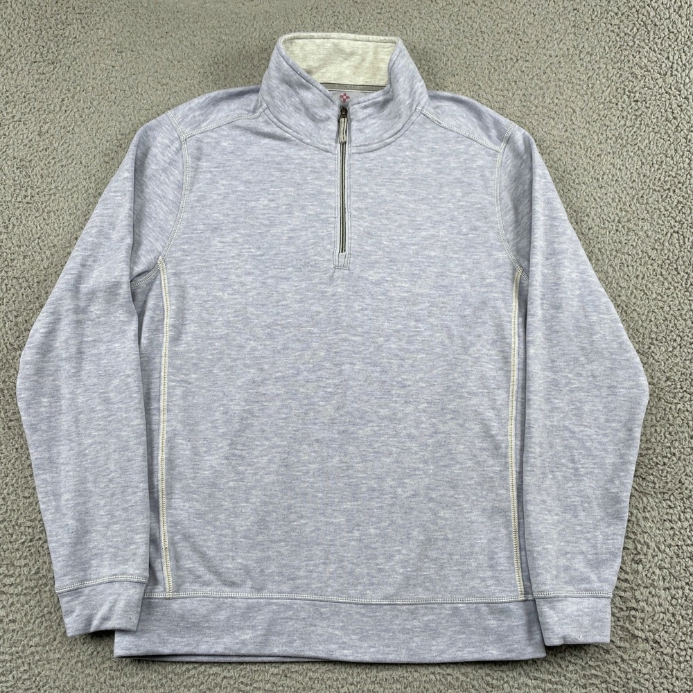 True Grit Pullover Mens Small Blue 1/4 Zip Heathered Long Sleeve Soft Sweater